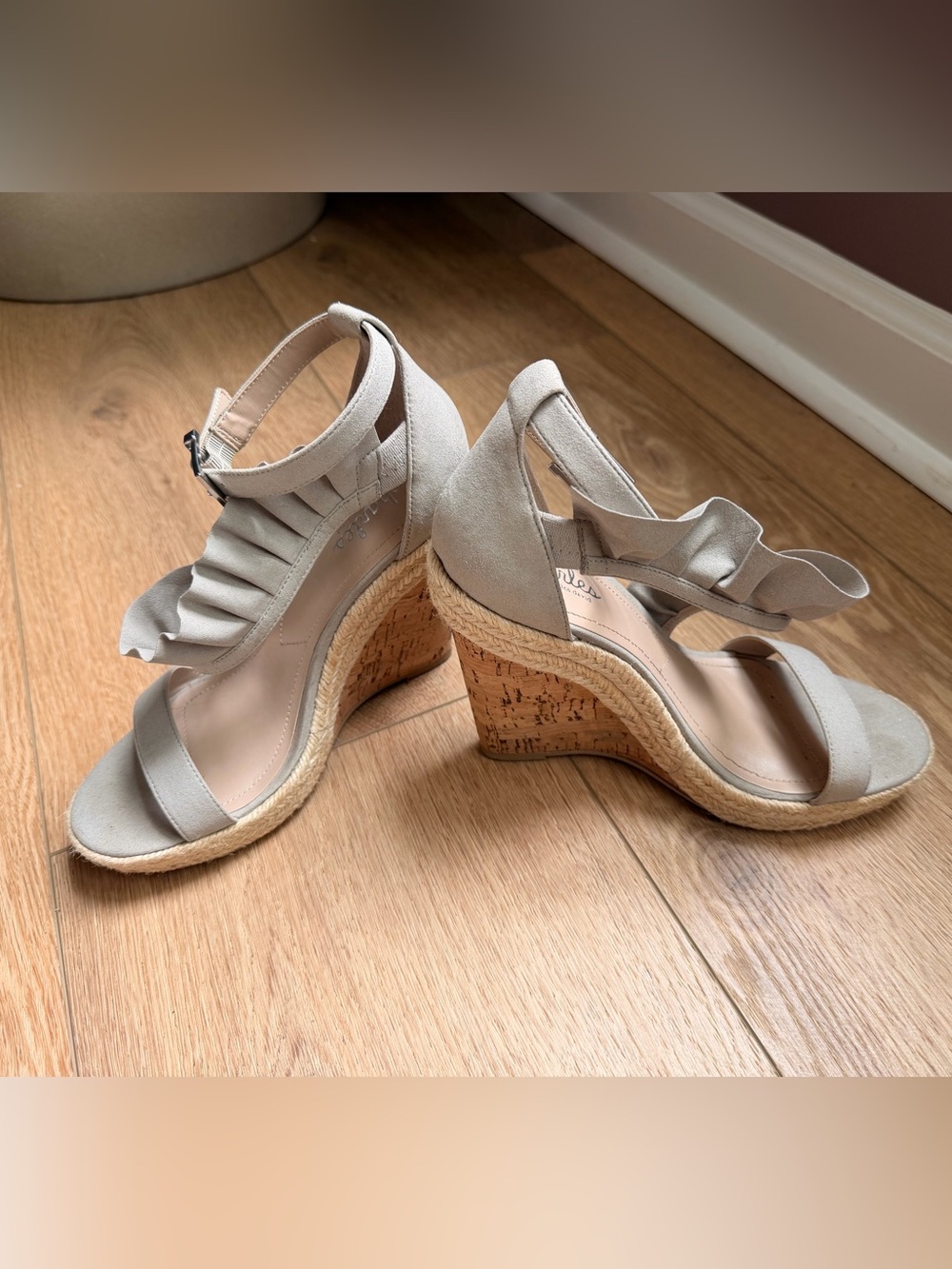 Charles by Charles David Light Gray Ruffled Cork Wedge Sandals